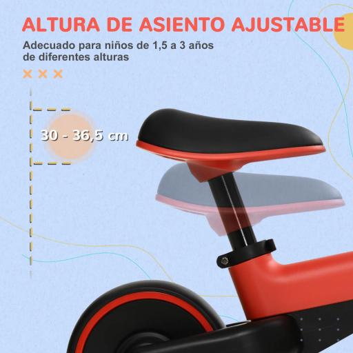 Bicicleta sin Pedales para Niños de + 18 Meses Triciclo Infantil con Sillín Ajustable en 30-36,5 cm 66,5x34x46,5 cm Rojo [7]