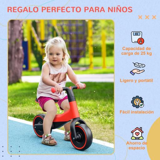 Bicicleta sin Pedales para Niños de + 18 Meses Triciclo Infantil con Sillín Ajustable en 30-36,5 cm 66,5x34x46,5 cm Rojo [6]