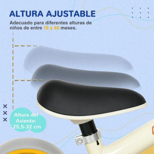 Bicicleta de Equilibrio Infantil +18 Meses con Asiento Ajustable en Altura Carga 25 kg 66,5x34x47 cm Blanco y Naranja [4]
