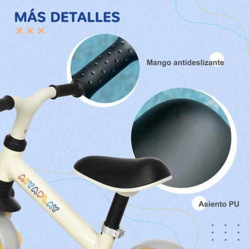 Bicicleta de Equilibrio Infantil +18 Meses con Asiento Ajustable en Altura Carga 25 kg 66,5x34x47 cm Blanco y Naranja [7]