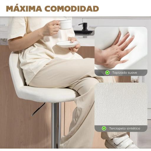 Juego de 2 Taburetes de Bar Taburetes Altos de Cocina con Altura Ajustable Asiento Giratorio 43x45x81-101 cm Crema [4]