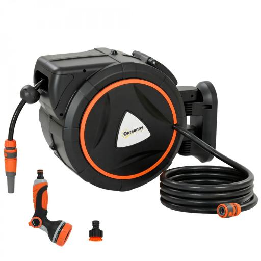 Carrete de Manguera Retráctil 28+2 m con 12 Modos de Rociado Bloqueo Automático Retracción Controlada Soporte Naranja [10]