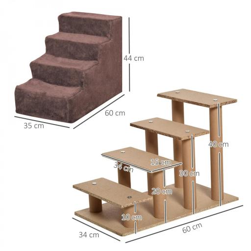 Escalera para Mascotas de 4 Peldaños con Funda Extraíble y Lavable para Cama Sofá 60x35x44 cm Marrón [1]