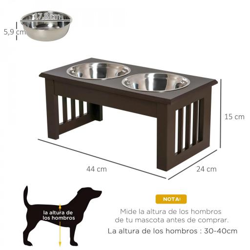 Comedero Elevado para Perros con 2 Cuencos Extraíbles de Acero Inoxidable 44x24x15 cm Marrón [1]