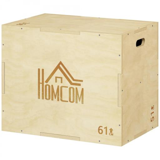 Cajón de Salto de Madera 3 en 1 con 2 Mango Hueco Carga 120 kg para Casa Oficina Gimnasia 61x51x76 cm Madera Natural [8]