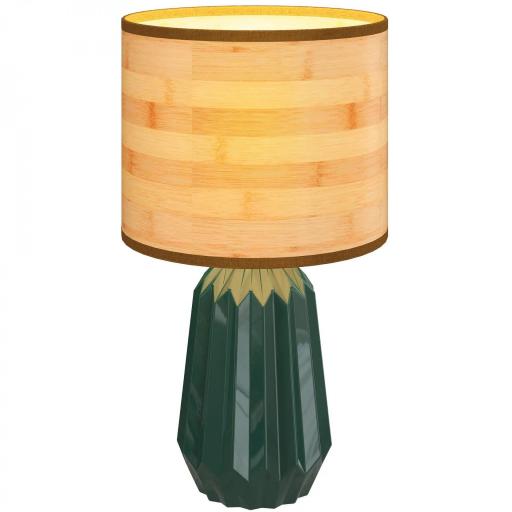 Lámpara de Mesa con Base de Cerámica y Pantalla de Lino Estilo Retro para Dormitorio 40W Verde y Madera Natural [10]