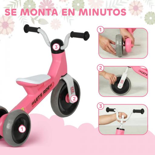 Bicicleta sin Pedales para Niños de 12 a 36 Meses con Ruedas Silenciosas y Manillares con Giro Limitado a 60°, Rosa [5]