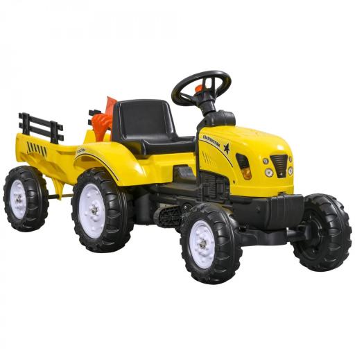 Tractor a Pedales para Niños a partir de 3 Años con Remolque y 2 Herramientas Carga 35 kg 133x42x51 cm Amarillo [8]