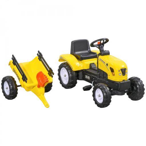Tractor a Pedales para Niños a partir de 3 Años con Remolque y 2 Herramientas Carga 35 kg 133x42x51 cm Amarillo [10]