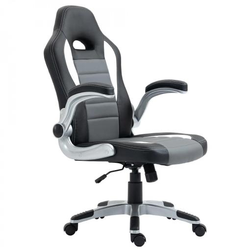 Silla de Oficina Ajustable Silla de Despacho con Reposabrazos Abatibles 5 Ruedas Carga 120 kg 65x69x112-122 cm Gris [9]
