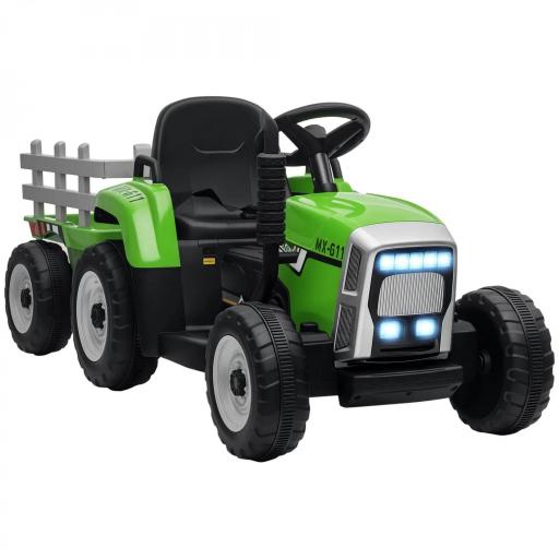 Tractor Eléctrico con Remolque para Niños 3-6 Años con Control Remoto y Cinturón de Seguridad 136,5x50x52,5 cm Verde [7]