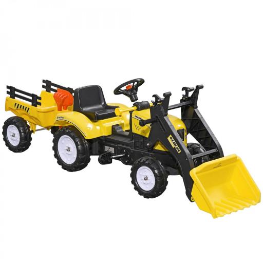 Tractor a Pedales para Niños de 3 Años Excavadora Infantil con Remolque Extraíble y Pala Delantera 167x41x52 cm Amarillo [7]