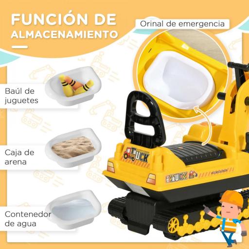 Excavadora sin Pedales con Brazo Móvil Correpasillos con Asiento de Almacenaje 78x24x58,5 cm Amarillo [6]
