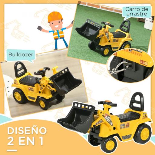 Excavadora para Niños de 18 a 48 Meses con Pala Delantera Bocina Volante y Compartimento Oculto 80x26,5x39 cm Amarillo [4]