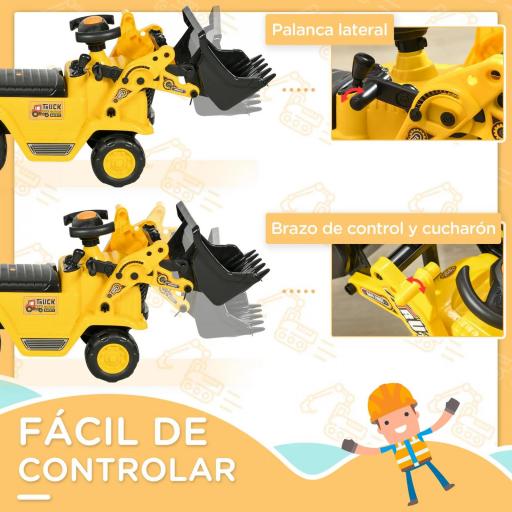 Excavadora para Niños de 18 a 48 Meses con Pala Delantera Bocina Volante y Compartimento Oculto 80x26,5x39 cm Amarillo [3]