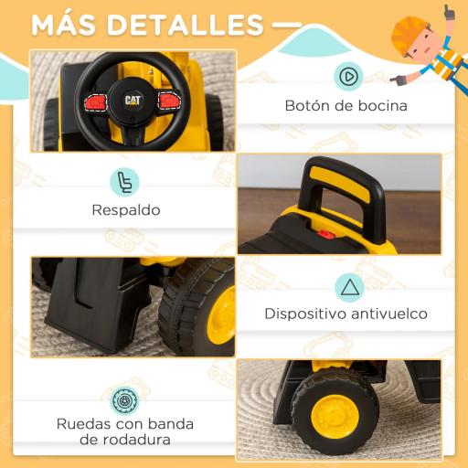 Excavador Correpasillos con Licencia Caterpillar para Niños con Pala Delantera y Bocina 85x27,5x47,5 cm Amarillo  [6]