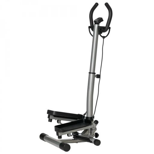 Máquina de Step Stepper Fitness con Manillar Altura Ajustable Pantalla LCD Cintas y Pedales Antideslizantes Equipo de Ejercicio para Gimnasio en Casa 55x53x118-128 cm Plata [9]
