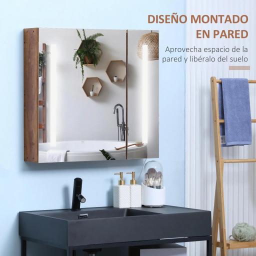 Armario con Espejo de Baño con Luz LED Mueble de Baño Colgante con Interruptor Táctil 70x15x65cm Marrón Rústico [2]