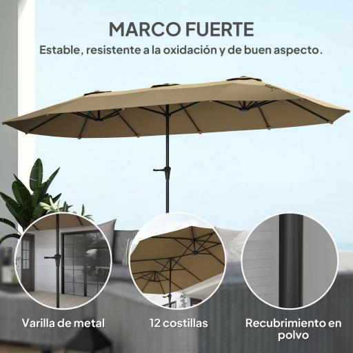 Sombrilla Doble 4x2,2 m Sombrilla Terraza Exterior con Manivela Manual Impermeable y Protección UV30+ Café [5]