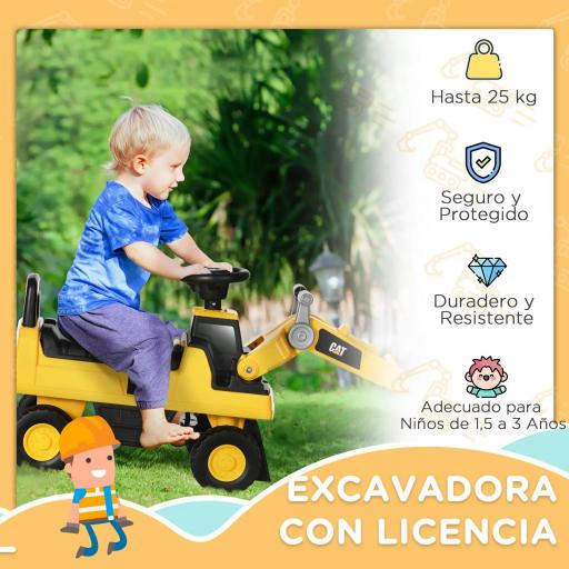 Excavadora para Niños de 18 a 36 Meses con Licencia Caterpillar Pala Delantera y Bocina 78x29,5x54 cm Amarillo [3]