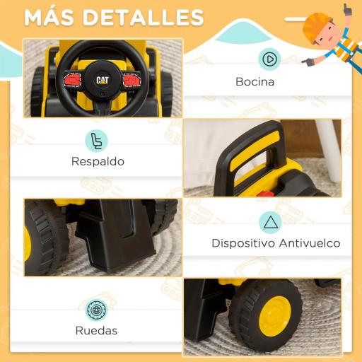 Excavadora para Niños de 18 a 36 Meses con Licencia Caterpillar Pala Delantera y Bocina 78x29,5x54 cm Amarillo [2]