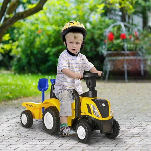 Tractor para Niños de 12-36 Meses con Remolque Extraíble Coche Correpasillos con Bocina Faros Pala Asiento de Suelo 25 cm y Rastrillo Carga 25 kg 91x29x44 cm Amarillo