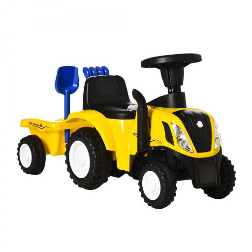 Tractor para Niños de 12-36 Meses con Remolque Extraíble Coche Correpasillos con Bocina Faros Pala Asiento de Suelo 25 cm y Rastrillo Carga 25 kg 91x29x44 cm Amarillo [3]