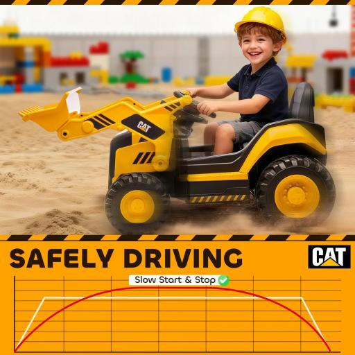 Excavadora Eléctrica para Niños 3-6 Años Marca Oficial Caterpillar 12V con Control Remoto, Amarillo [1]