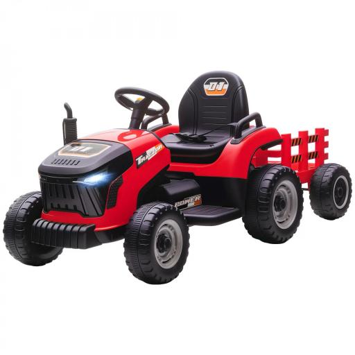 Tractor Eléctrico para Niños con Remolque Desmontable Batería 12V Velocidad 3-5 km/h, Control Remoto 2,4G Rojo [3]