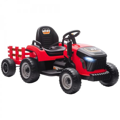 Tractor Eléctrico para Niños con Remolque Desmontable Batería 12V Velocidad 3-5 km/h, Control Remoto 2,4G Rojo [1]