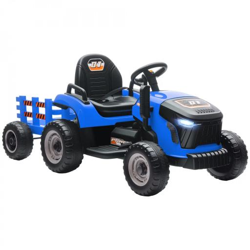 Tractor Eléctrico para Niños con Remolque Desmontable Batería 12V Velocidad 3-5 km/h, Control Remoto 2,4G Azul [2]