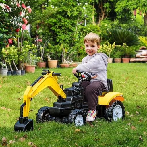 Tractor a Pedales para Niños de +3 Años con Pala Delantera y Bocina Carga 35kg Tractor Infantil 107x42x71 cm Amarillo