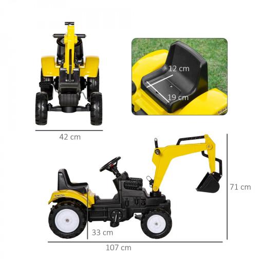 Tractor a Pedales para Niños de +3 Años con Pala Delantera y Bocina Carga 35kg Tractor Infantil 107x42x71 cm Amarillo [1]