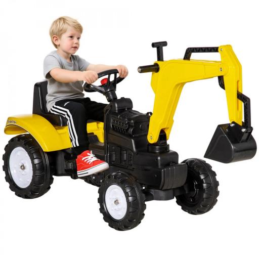 Tractor a Pedales para Niños de +3 Años con Pala Delantera y Bocina Carga 35kg Tractor Infantil 107x42x71 cm Amarillo [4]