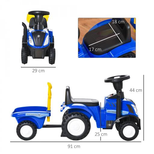 Tractor sin Pedales para Niños de 12-36 Meses con Remolque Extraíble Coche Correpasillos con Bocina Faros Pala Asiento de Suelo 25 cm y Rastrillo Carga 25 kg 91x29x44 cm Azul [6]
