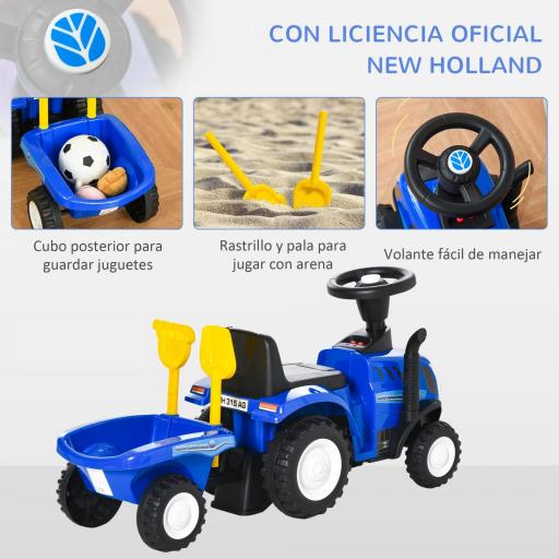 Tractor sin Pedales para Niños de 12-36 Meses con Remolque Extraíble Coche Correpasillos con Bocina Faros Pala Asiento de Suelo 25 cm y Rastrillo Carga 25 kg 91x29x44 cm Azul [8]