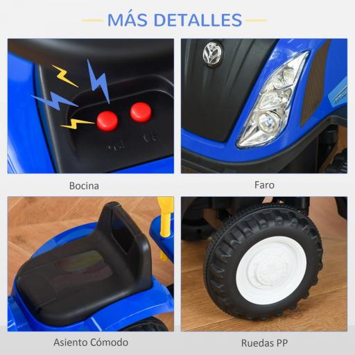Tractor sin Pedales para Niños de 12-36 Meses con Remolque Extraíble Coche Correpasillos con Bocina Faros Pala Asiento de Suelo 25 cm y Rastrillo Carga 25 kg 91x29x44 cm Azul [2]