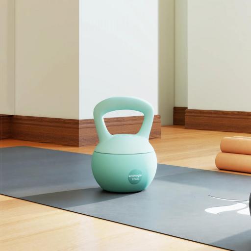 Pesa Rusa 12 kg Kettlebell Relleno de Arena Metálica Mango Antideslizante para Entreno en Casa 21x21x30 cm Verde [7]