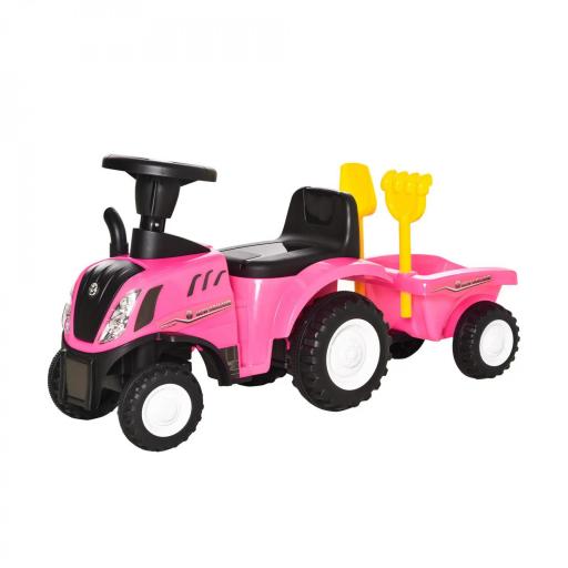Tractor sin Pedales para Niños de 12-36 Meses con Remolque Extraíble Coche Correpasillos con Bocina Faros Pala Asiento de Suelo 25 cm y Rastrillo Carga 25 kg 91x29x44 cm Rosa [1]
