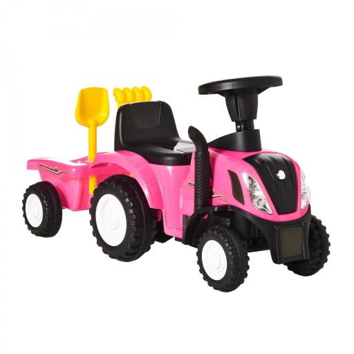 Tractor sin Pedales para Niños de 12-36 Meses con Remolque Extraíble Coche Correpasillos con Bocina Faros Pala Asiento de Suelo 25 cm y Rastrillo Carga 25 kg 91x29x44 cm Rosa [9]