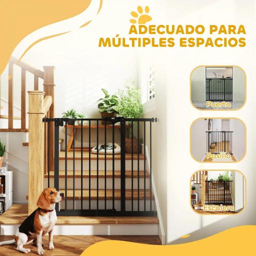 Barrera de Seguridad para Perros 74-94 cm con Extensión Montaje a Presión y Doble Bloqueo Negro [2]