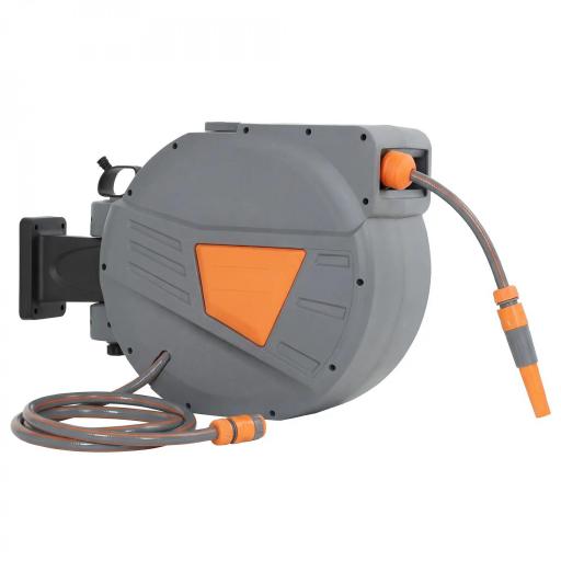 Carrete de Manguera Retráctil 30+2 m con Boquilla de 2 Modos Bloqueo Automático y Retracción Controlada Soporte Naranja [9]