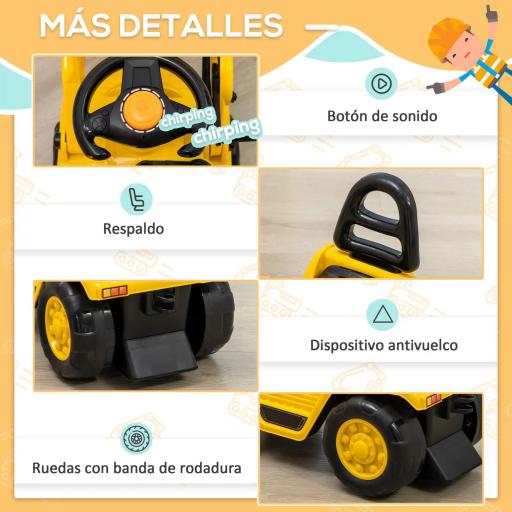 Correpasillos para +2 Años Excavadora de Juguete sin Pedales con Pala Móvil Bocina 83x27x39 cm Amarillo [6]