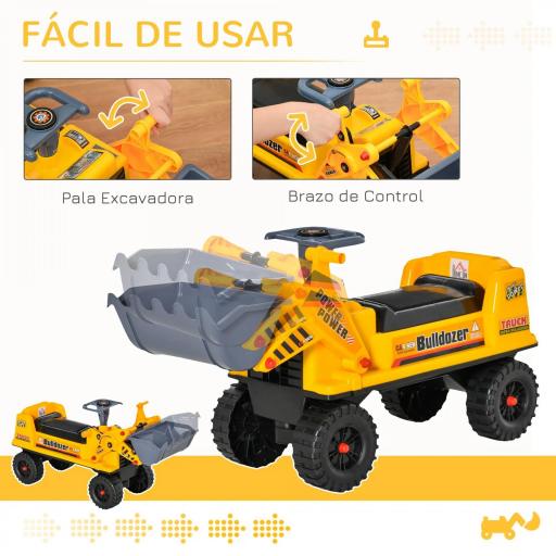 Camion Correpasillos Tractor sin Pedales para Niños de 2-3 Años con Pala Excavadora Espacio de Almacenaje Oculto y Bocina 70x26x37 cm Amarillo [3]