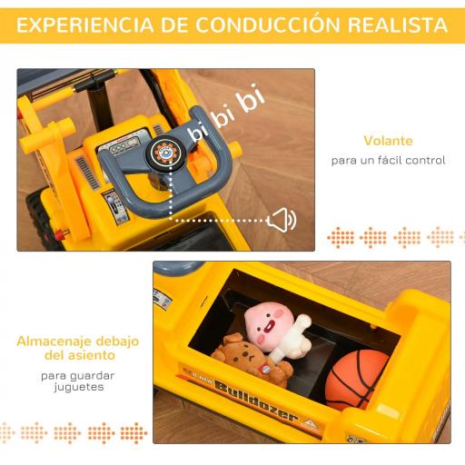 Camion Correpasillos Tractor sin Pedales para Niños de 2-3 Años con Pala Excavadora Espacio de Almacenaje Oculto y Bocina 70x26x37 cm Amarillo [6]