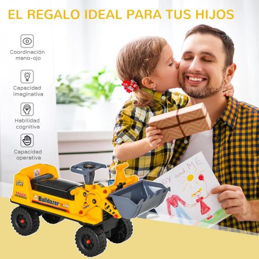 Camion Correpasillos Tractor sin Pedales para Niños de 2-3 Años con Pala Excavadora Espacio de Almacenaje Oculto y Bocina 70x26x37 cm Amarillo [7]