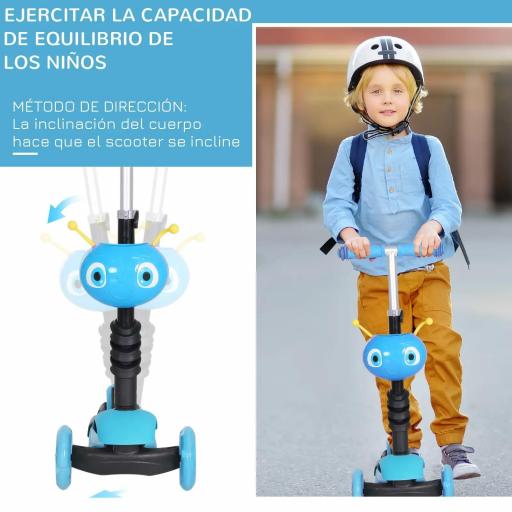  3 en 1 Patinete para Niños de +18 Meses Scooter de 3 Ruedas con Asiento Extraíble Manillar Mango de Empuje Altura Ajustable 62x25x72,5 cm Azul [4]