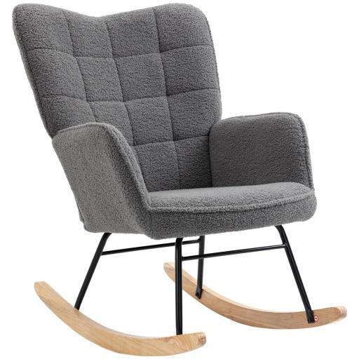 Silla Mecedora de Borreguito Sillón Balancín 40° con Patas de Madera de Haya Carga 120 kg 71x98x101 cm Gris Oscuro [7]