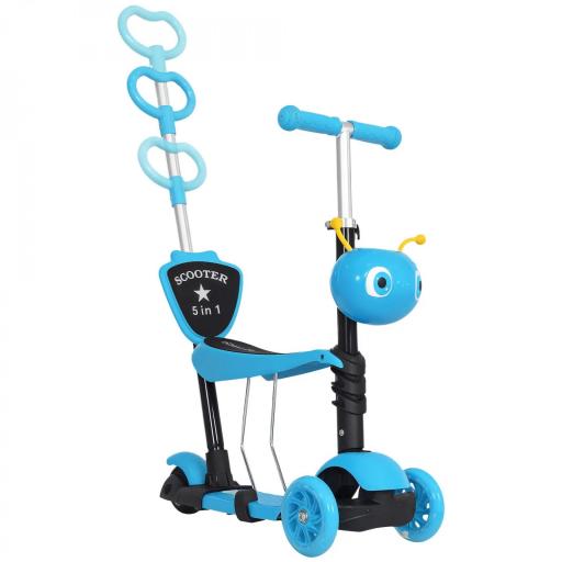  3 en 1 Patinete para Niños de +18 Meses Scooter de 3 Ruedas con Asiento Extraíble Manillar Mango de Empuje Altura Ajustable 62x25x72,5 cm Azul [10]