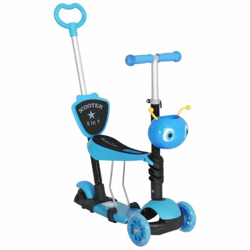  3 en 1 Patinete para Niños de +18 Meses Scooter de 3 Ruedas con Asiento Extraíble Manillar Mango de Empuje Altura Ajustable 62x25x72,5 cm Azul [6]